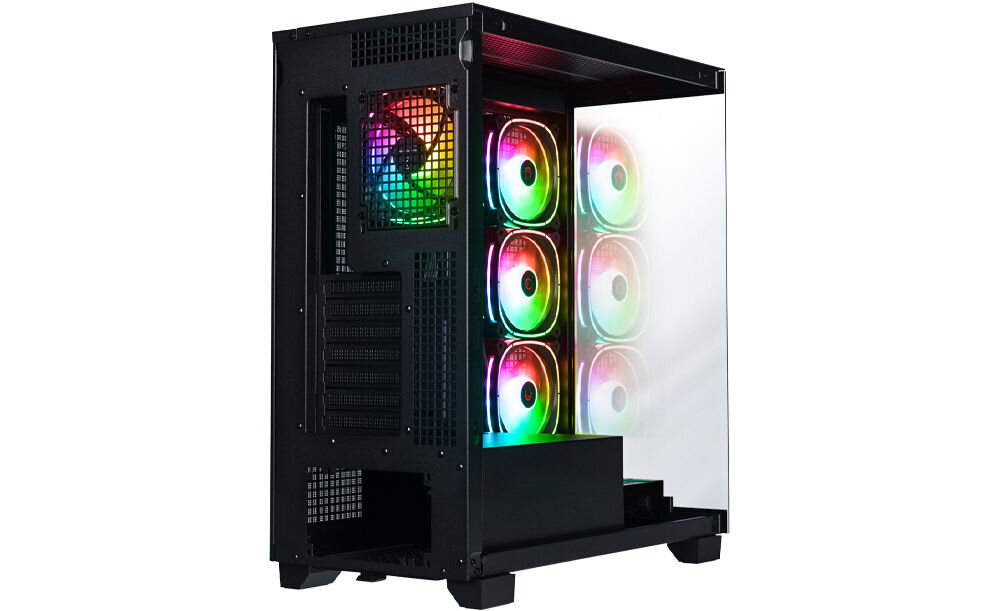 Rampage Hydra V1 Obudowa PC 4x wentylator USB C/USB A ARGB + hub E-ATX, czarna kompatybilność z płytami głównymi E-ATX ATX Micro-ATX Mini-ITX przestronna konfiguracja do zaawansowanych konfiguracji gamingowych i profesjonalnych minimalistyczny elegancki design solidna konstrukcja przestronność wnętrza bezproblemowa instalacja dużych komponentów