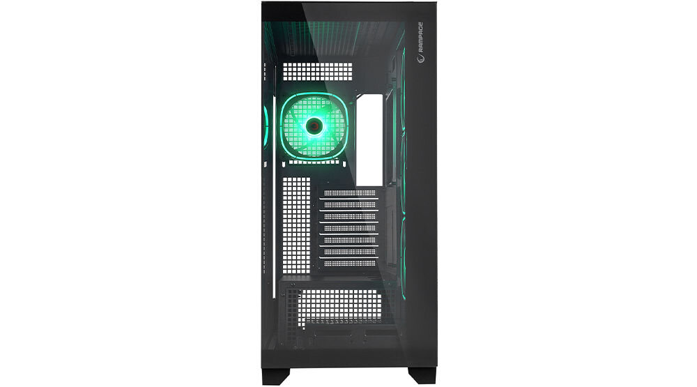 Rampage Hydra V1 Obudowa PC 4x wentylator USB C/USB A ARGB + hub E-ATX, czarna wspiera instalację chłodzenia wodnego radiatory do długości 360 mm maksymalna wydajnośc termiczna dla graczy oraz twórców treści rozbudowany system chłodzenia