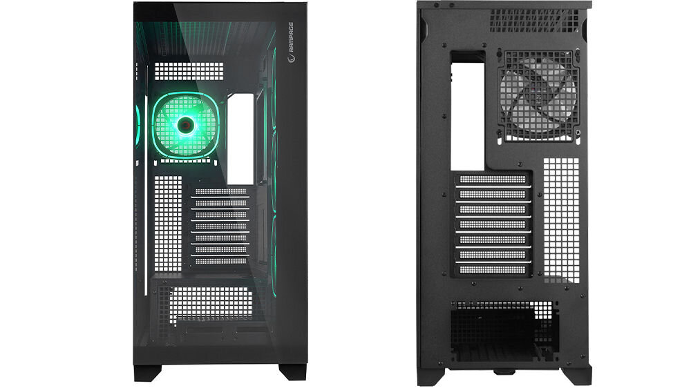 Rampage Hydra V1 Obudowa PC 4x wentylator USB C/USB A ARGB + hub E-ATX, czarna zarządzanie okablowaniem estetyczne funkcjonalne uporządkowanie wnętrza specjalne przelotki przestrzeń za tacką na płytę główną prosty montaż podzespołów schludny wygląd