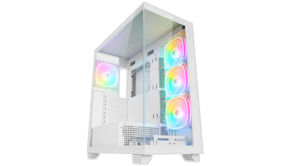 Rampage Hydra V1 Obudowa PC 4x wentylator USB C/USB A ARGB + hub E-ATX, biała czas na grę