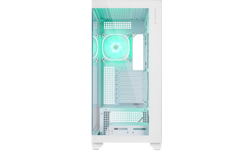 Rampage Hydra V1 Obudowa PC 4x wentylator USB C/USB A ARGB + hub E-ATX, biała wspiera instalację chłodzenia wodnego radiatory do długości 360 mm maksymalna wydajnośc termiczna dla graczy oraz twórców treści rozbudowany system chłodzenia