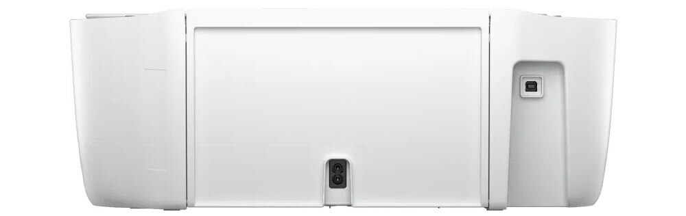 Urządzenie wielofunkcyjne HP DeskJet 2821e Druk w kolorze, Wi-Fi, Instant Ink prezentacja urządzenia od tyłu na białym tle port USB 2.0 typ B elastyczność użytkowania