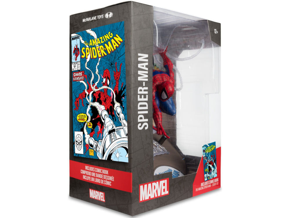 Figurka MCFARLANE Marvel Spider-Man zapakowana w estetyczne pudełko z okienkiem i ozdobione kolorową grafiką
nawiązującą do tematyki doskonały prezent dla fana postaci oraz kolekcjonera
figurek z superbohaterami / złoczyńcami ze świata Marvela