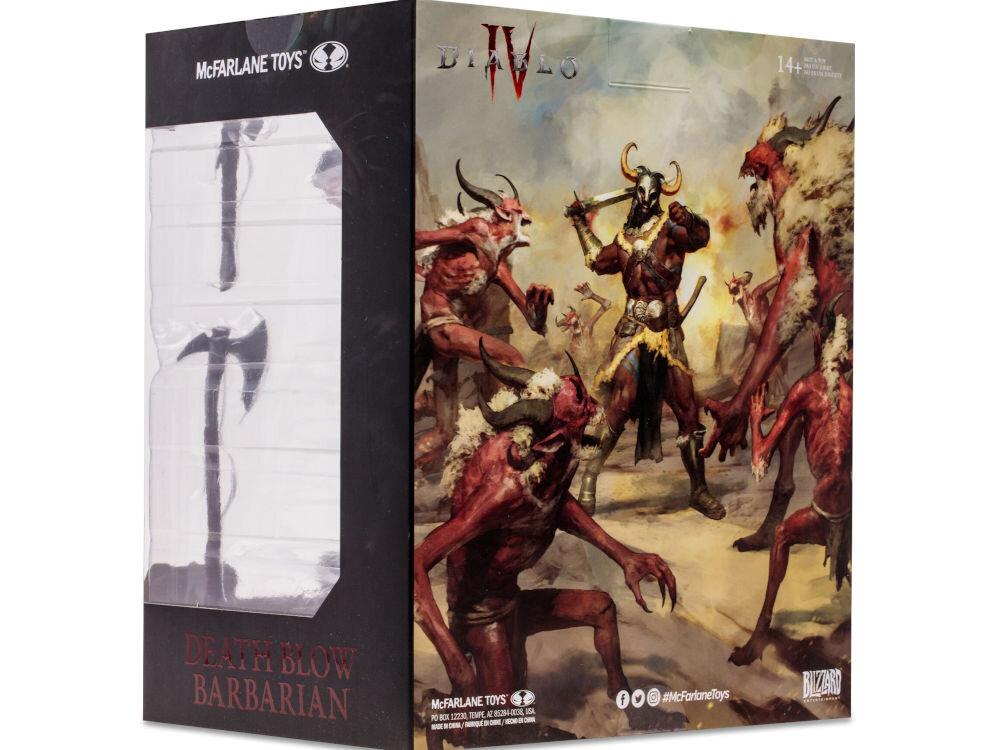 Figurka MCFARLANE Diablo 4 Action Barbarian zapakowana w estetyczne pudełko z okienkiem i ozdobione kolorową grafiką 
					nawiązującą do tematyki doskonały prezent dla fana postaci oraz kolekcjonera 
					figurek z gry Diablo