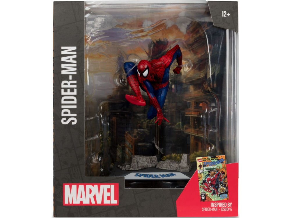 Figurka MCFARLANE Marvel Spider-Man wzorowana na wizerunku tytułowego bohatera komiksu Spider-Man #6 wykonana w skali 1:10 i wydana przez cenionego producenta figurek kolekcjonerskich, firmę McFarlane Toys