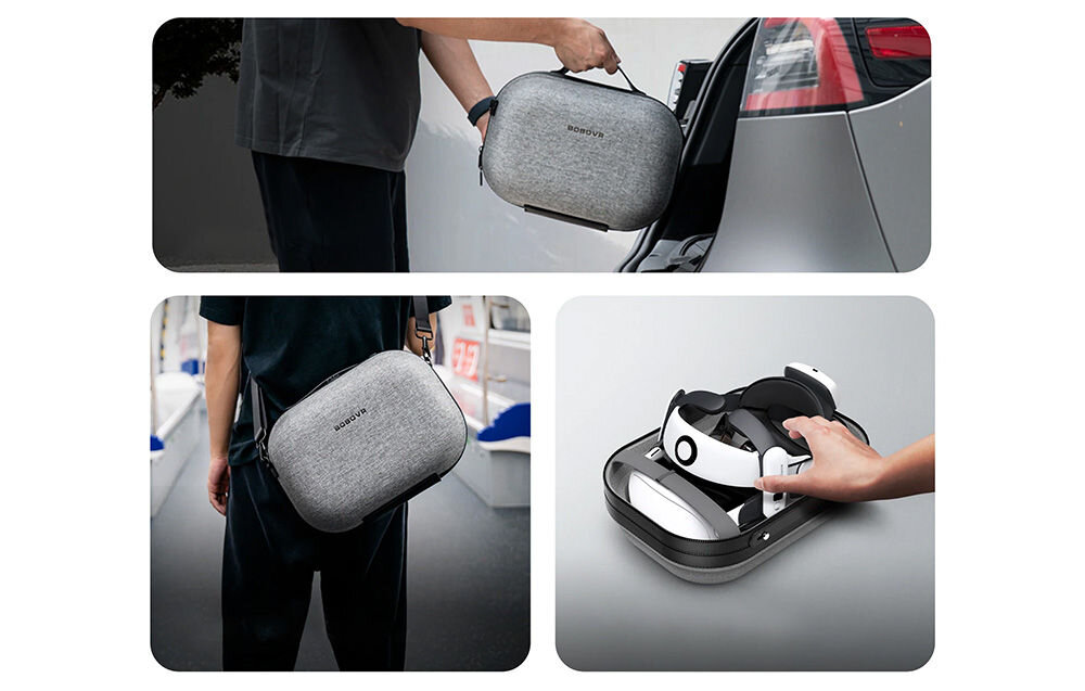 Etui BOBOVR C3 do gogli VR
			prezentacja praktyczności etui odpinany pasek na ramię wygodne przenoszenie