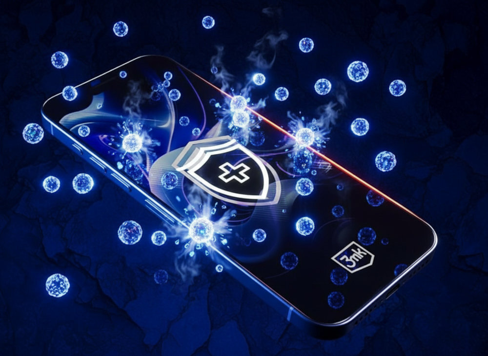 3MK FlexibleGlass kilkadziesiąt razy siedliskiem licznych bakterii, wirusów powłoka antybakteryjna patogenów - telefon z szkłem zabezpieczającym, w pobliżu cząstki wirusów i bakterii