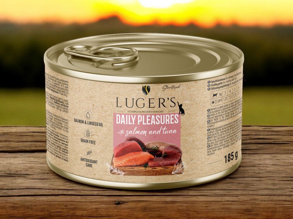 Karma dla kota LUGER'S Daily Pleasures wołowina z krewetkami 185 g karma w na blacie
