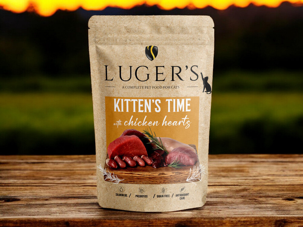 Karma dla kota LUGER'S Kitten's Time z sercami z kurczaka (10 x 85 g) karma w na blacie