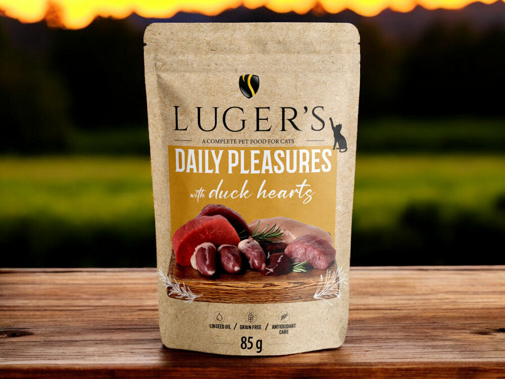 Karma dla kota LUGER'S Daily Pleasures kacze serca (10 x 185 g) karma w na blacie