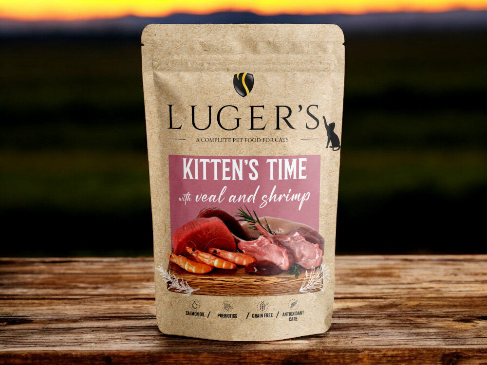 Karma dla kota LUGER'S Kitten's Time z cielęciną i krewetkami (10 x 85 g) karma w na blacie