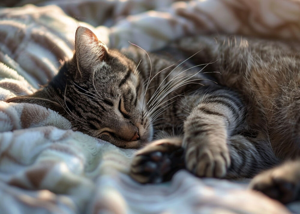 Karma dla kota LUGER'S Kitten's Time z cielęciną i krewetkami (10 x 85 g) śpiący kot