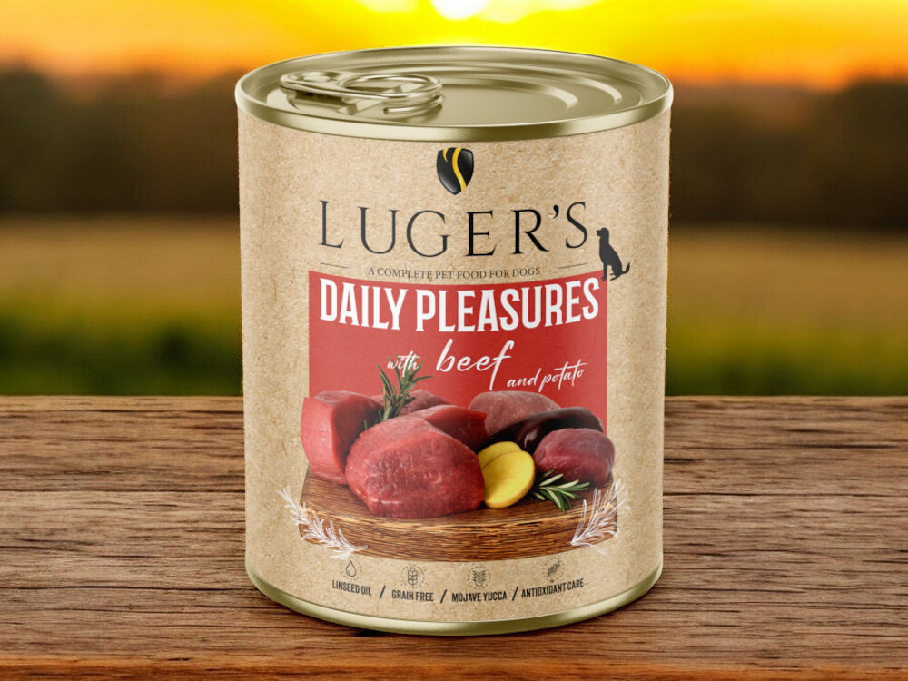 Karma dla psa LUGERS Daily Pleasures Wołowina z ziemniakami 800 g karma w puszce na blacie