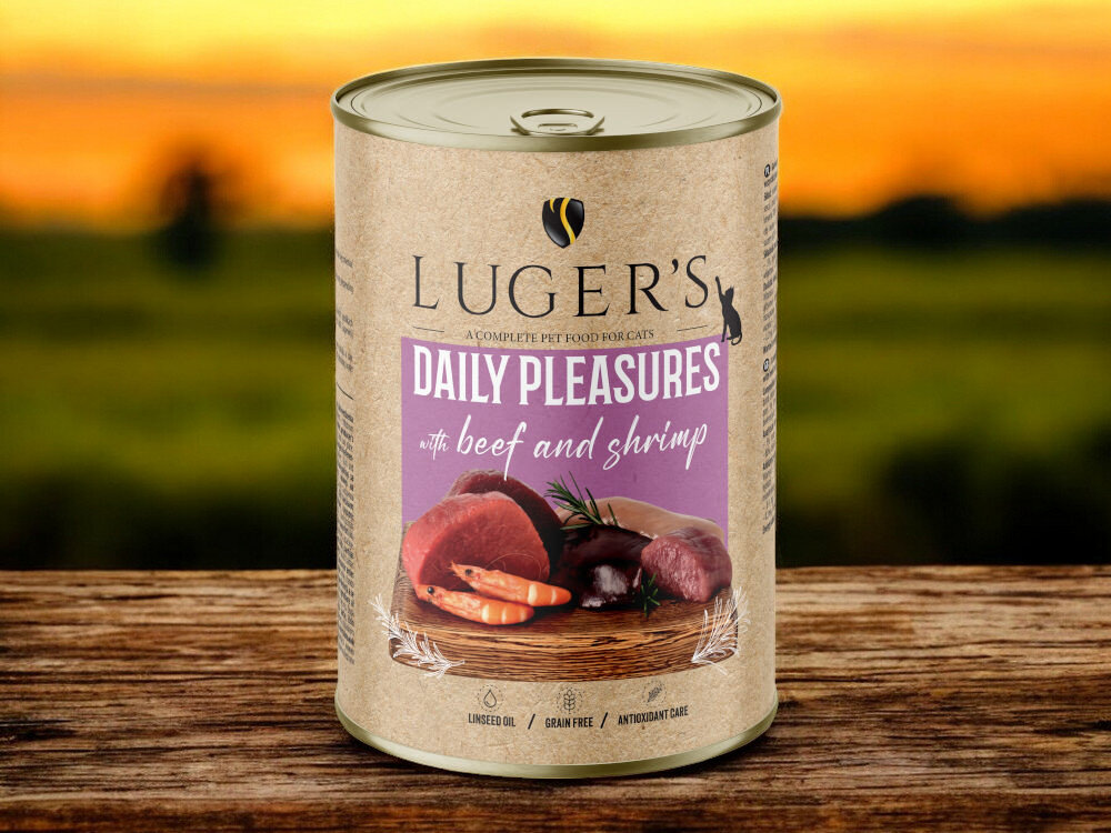 Karma dla kota LUGER'S Daily Pleasures wołowina z krewetkami 400 g karma w na blacie