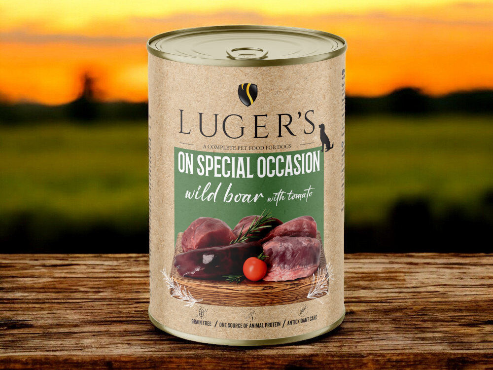 Karma dla psa LUGER’S On Special Occasion Dzik z pomidorem 400 g karma w puszce na blacie