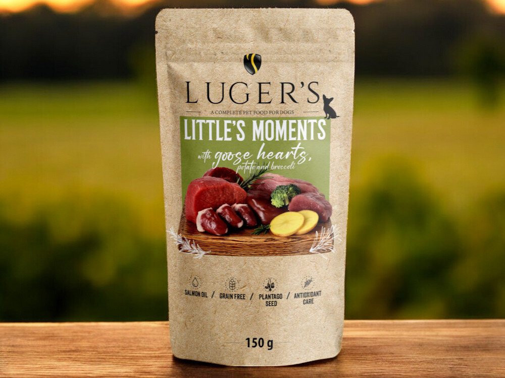 Karma dla psa LUGER’S Little's Moments Gęś z ziemniakiem i brokułem 150 g karma w puszce na blacie