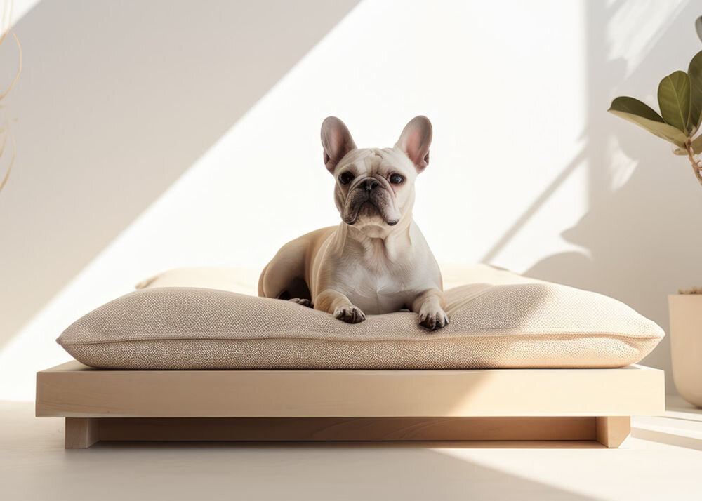 Karma dla psa LUGER’S Little's Moments Przepiórka z żurawiną 150 g pies z miską w zębach