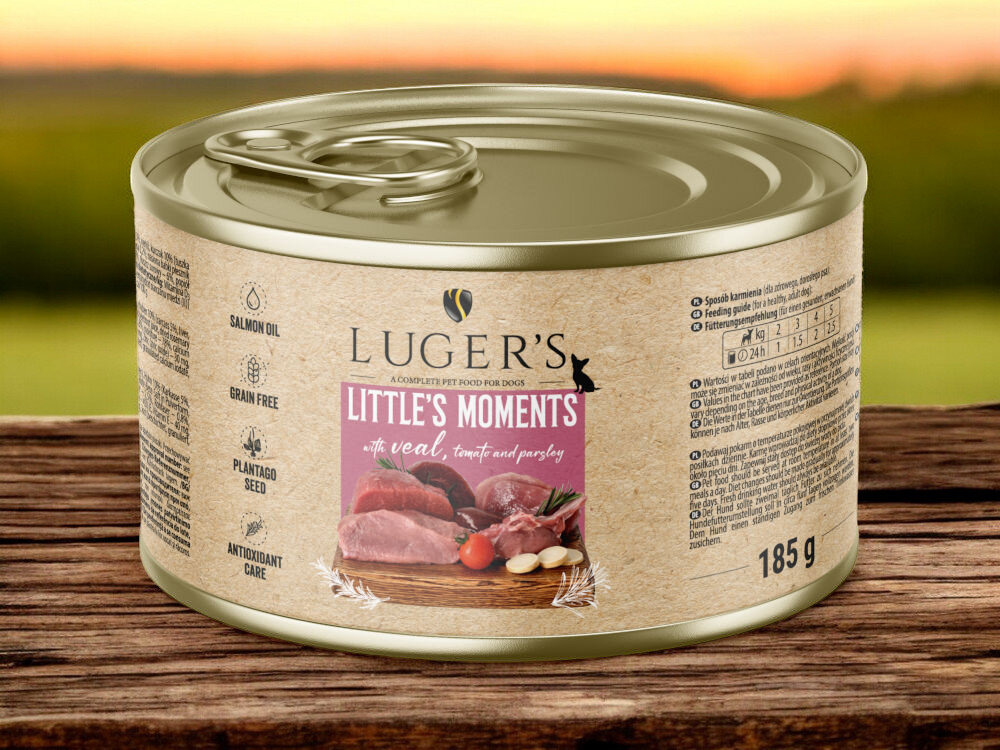 Karma dla psa LUGER’S Little's Moments Cielęcina z pomidorem i pietruszką 185 g karma w puszce na blacie