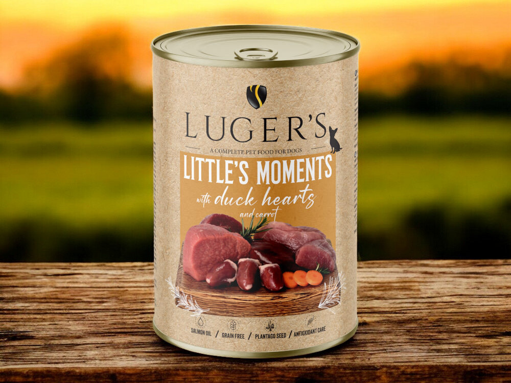 Karma dla psa LUGER’S Little's Moments z sercem z kaczki i marchewką 400 g karma w puszce na blacie