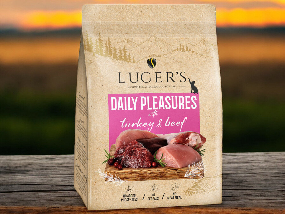 Karma dla kota suszona LUGER'S Daily Pleasures Indyk z wołowiną 1 kg karma w na blacie