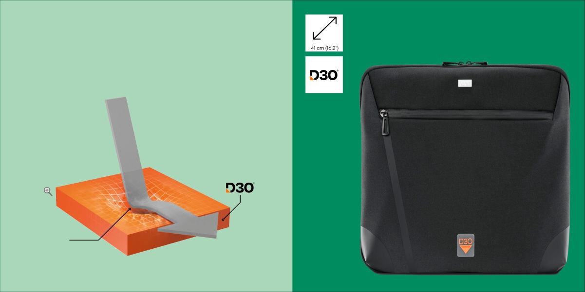Etui na laptopa HAMA Extreme Protect D30 15.6 - 16.2 cali Ochrona z licencją D3O wizualizacja działania warstwy d30 przekątna 41 cm