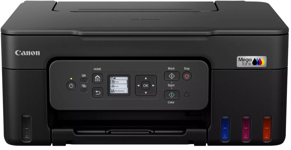 Urządzenie wielofunkcyjne CANON Pixma G3480 Druk w kolorze, Automatyczny druk dwustronny, Wi-Fi  prezentacja urządzenia od przodu na białym tle przeznaczenie cechy 3w1 organizacja przestrzeni