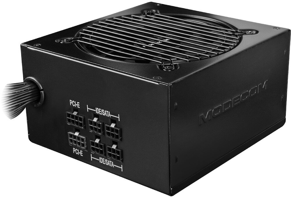 Zasilacz MODECOM B88-700-SM 700W 80 Plus Bronze tył zasilacza z widocznymi przewodami modularność złącza zasilania