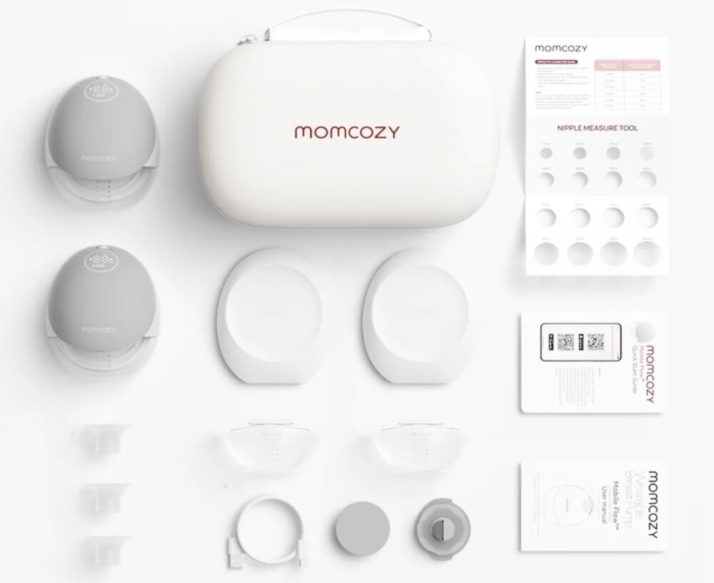 Laktator MOMCOZY M9 Podwójny Szary zestaw akcesoria komplet wyposażenie