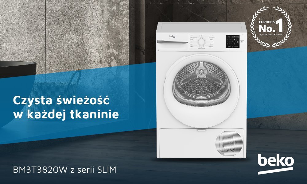 SUSZARKA BEKO BM3T3820W wizualizacja baner top front panel logo model hasło