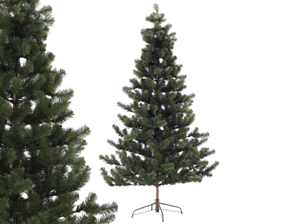 Choinka EXTRALINK Renata 3321 180 cm, choinka, świerk, igły, zieleń, na białym tle choinka w pełni złożona, obok po lewej zbliżenie na igiełki