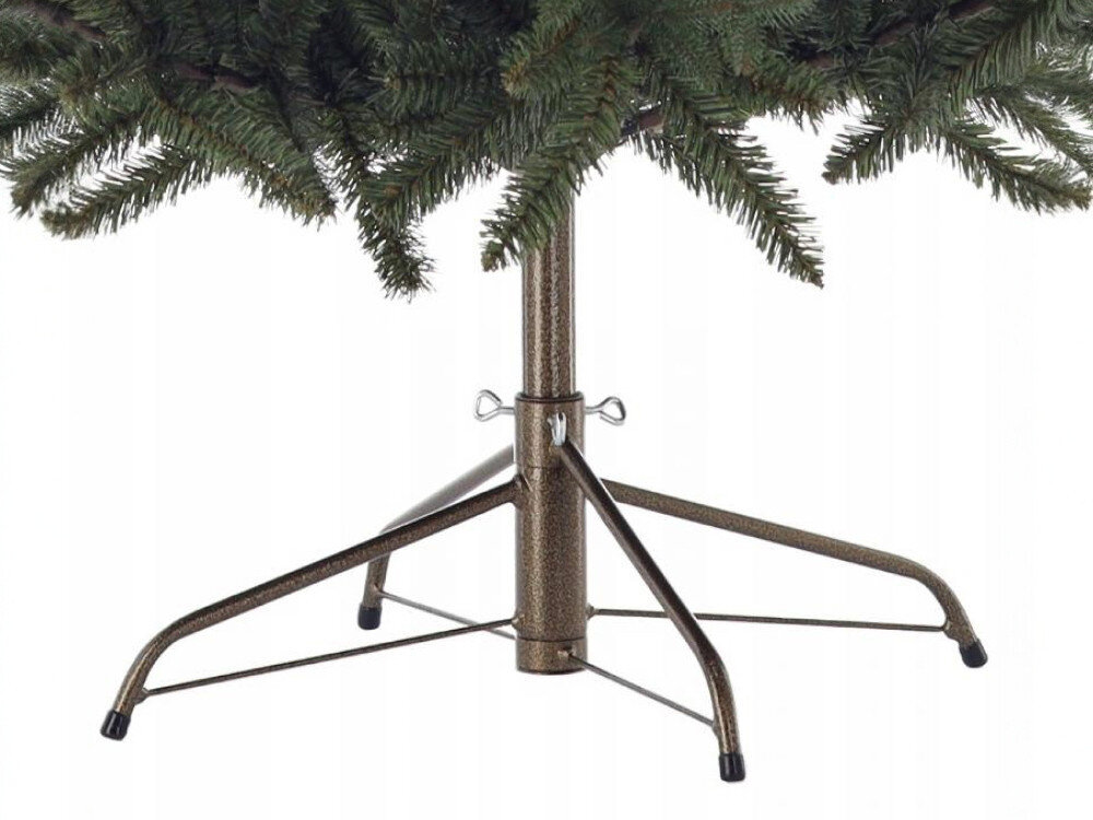 Choinka EXTRALINK Petra 4466 150 cm, stojak, montaż, stabilność, konstrukcja, na białym tle zbliżenie na podstawę choinki