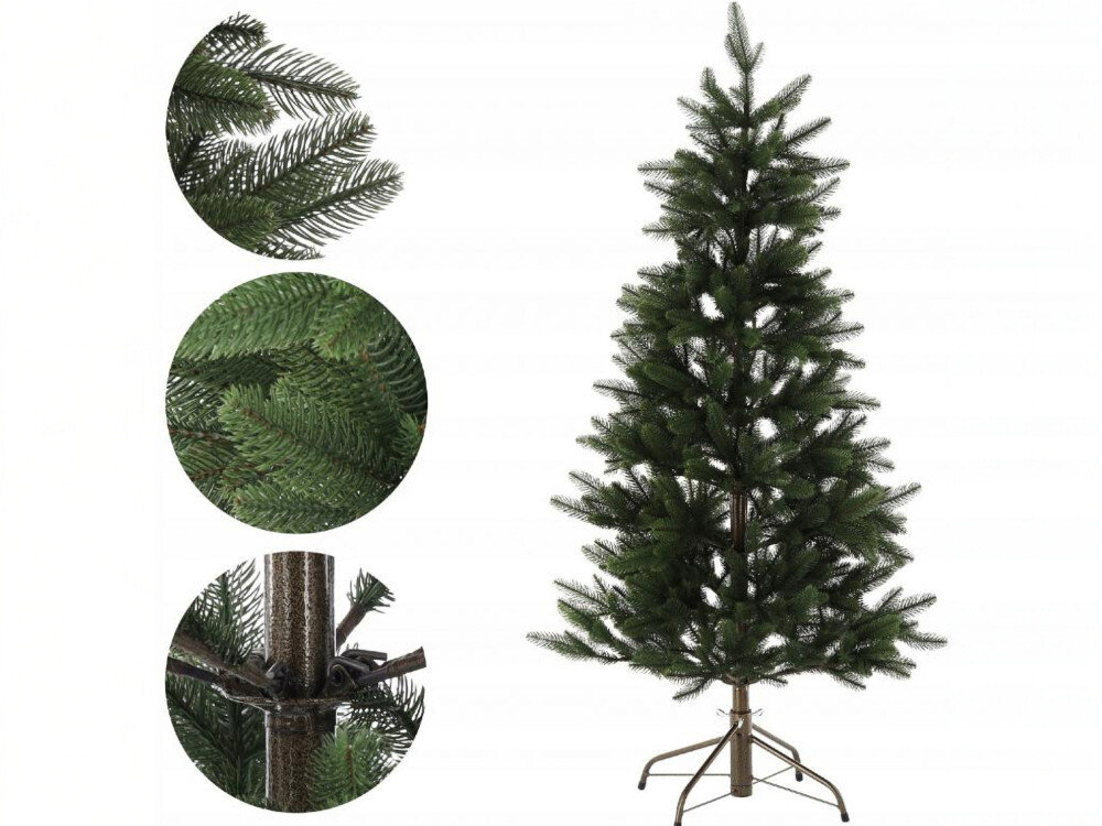 Choinka EXTRALINK Petra 4466 150 cm, ozdoby, święta, igliwie, salon, na białym tle choinka oraz 3 zdjęcia ukazujące konstrukcję choinki