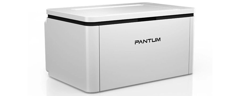Drukarka PANTUM BP2300W Wi-Fi, Bluetooth prezentacja drukarki od przodu pod kątem na białym tle ekonomiczne rozwiązanie toner około 1600 stron długoterminowe oszczędności ograniczenie ilości odpadów