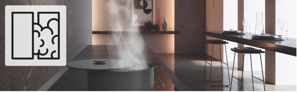 OKAP FRANKE DOWNDRAFT FDW 908 IB XS ikona grafika lifestyle para garnek krzesła Zasysanie krawędziowe zasysanie powietrza większa efektywność mniejszy poziom hałasu