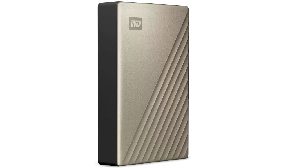 Dysk WD My Passport Ultra 4TB Złoty Obudowa dysku została wykonana w ponad 50% z plastiku pochodzącego z recyklingu materiały z odzysku wspiera ideę zrównoważonego rozwoju opakowanie dysku w ponad 50% składa się z makulatury