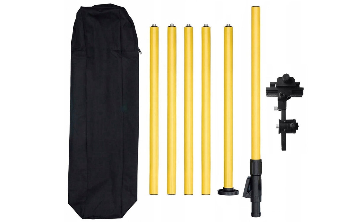 Statyw DEKO DKTYC02BN + Adapter do skosów zestaw 5 korpusow regulowanych o wymiarach 60 cm korpus regulowany o wymiarach 72-120 cm regulowana platforma z mocowaniem 1/4 i 5/8 cala zakonczenie sufitowe pokrowiec dokumentacja