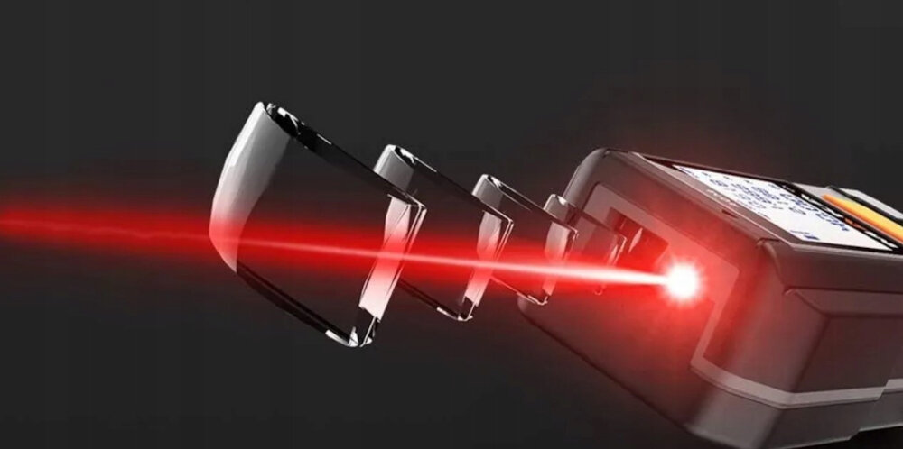 Dalmierz laserowy DEKO MAKA MK202 widoczna wiązka laseru na ciemnym tle czerwony laser pomiary w zakresie do 40 metrów z dokładnością ±5 mm technologia laserowa o fali 620–670 nm moc poniżej 1 mW szybki czas reakcji – od 0,3 do 4 sekund płynna realizacja zadań dużą staranność w planowaniu