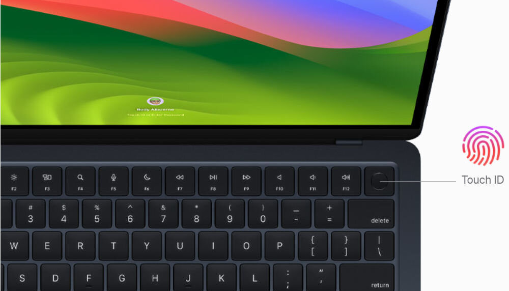 Laptop APPLE MacBook Air 2024 13.6 M3 16GB RAM 256GB SSD macOS Gwiezdna szarość klawiatura czytnik linii papilarnych