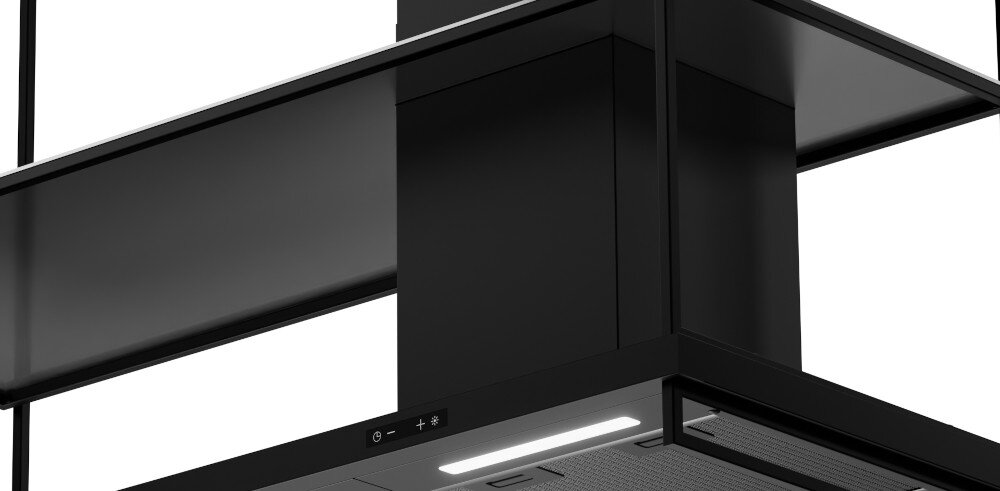 OKAP AKPO WK-9 LUNGO 150 CM.CZARNY T800 M3 otwór komin wentylacja zabudowa komina maskownica łatwe czyszczenie matowa powierzchnia maskuje smugi i odciski palców długowieczność