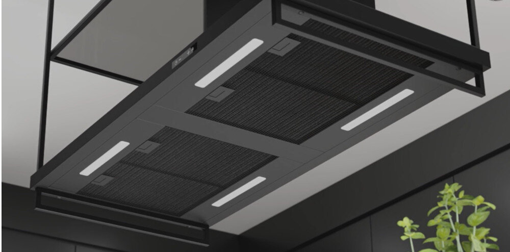 OKAP AKPO WK-9 LUNGO 150 CM.CZARNY T800 M3 paski światła widok od dołu filtry oświetlenie LED energooszczdne żarówki widoczność jasne światło