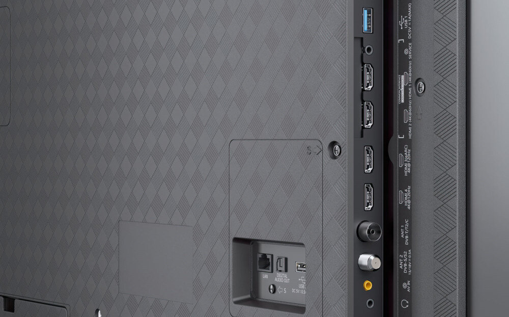 Telewizor LOEWE We See 55 - Pełne wsparcie dla asystentów głosowych, tył telewizora, złącza