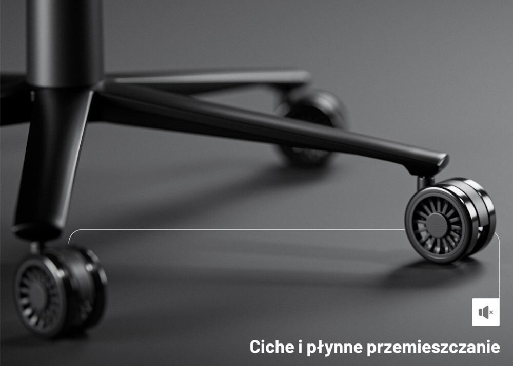 Fotel DIABLO X-HORN 2.0 Normal Size Camel Czarny zblżenie na kółka na szarym tle z napisem kółka PFC 360 kauczukowa powłoka cicha praca ochrona podłogi