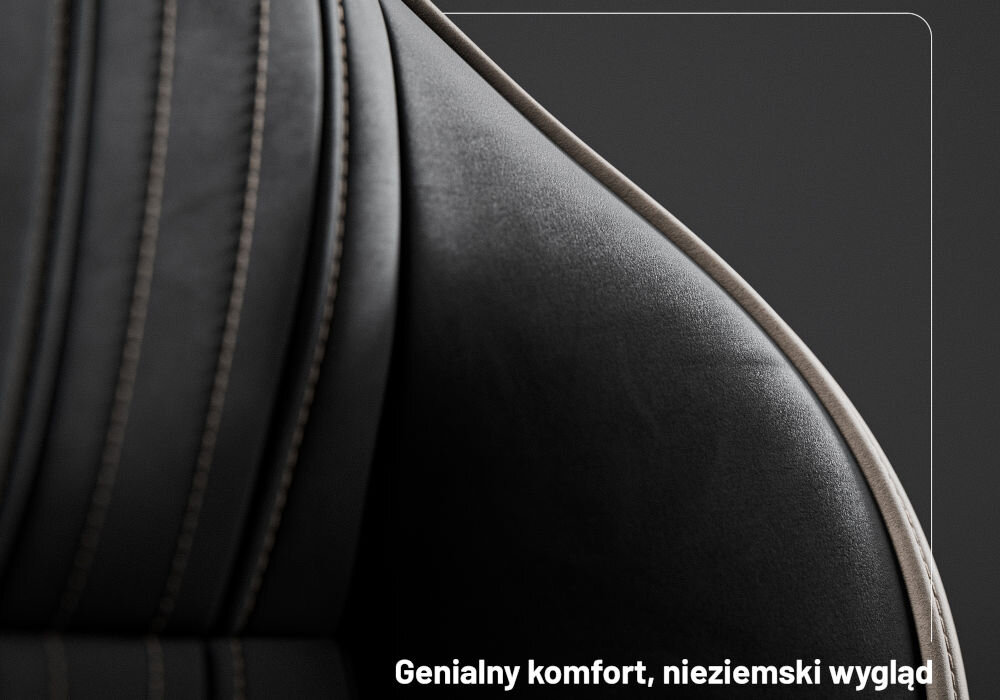 Fotel DIABLO X-HORN 2.0 Normal Size Camel Czarny zbliżenie na górną część fotela i rant na szarym tle z napisem UltimateFiber materiały przewiewne trwałość