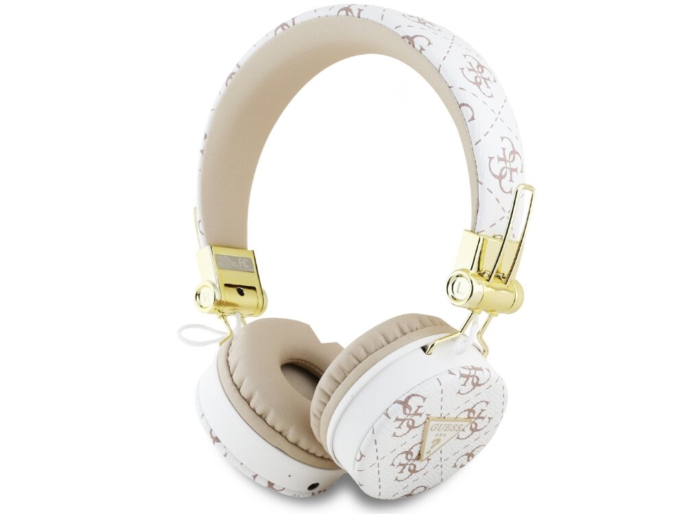 Słuchawki nauszne GUESS GUBH70E4PTMH
			słuchawki na białym tle wygląd funkcjonalność wzór 4g złote detale