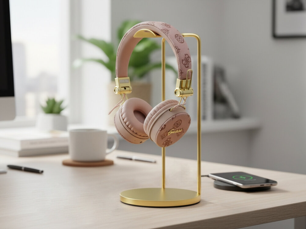 Słuchawki nauszne GUESS GUBH70EPOSMW
			słuchawki na stojaku na biurku miękkie poduszki regulowany pałąk technologia bluetooth 5.3 wbudowany mikrofon voice assistant hands-free calling