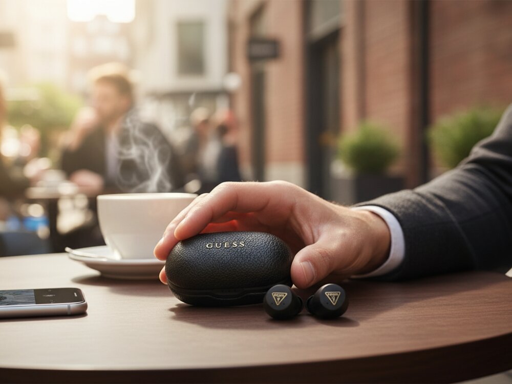 Słuchawki dokanałowe GUESS GUTWSPGTSPSK
			etui słuchawek na stole