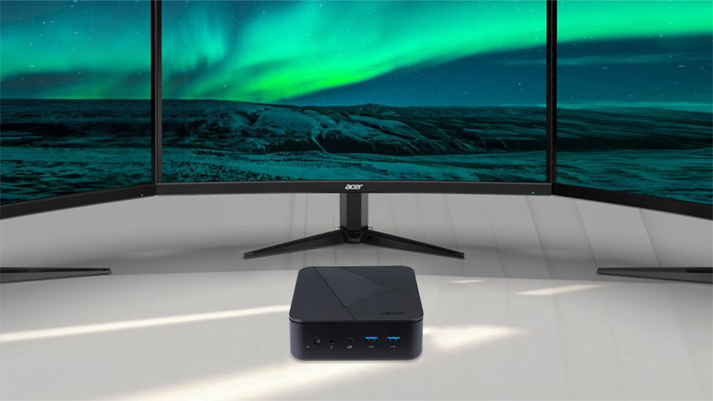 Komputer ACER Veriton VN1502G-12N N100 4GB RAM 128GB SSD Wi-Fi Windows 11 Home możliwość podłączenia trzech monitorów jednocześnie HDMI DisplayPort USB-C