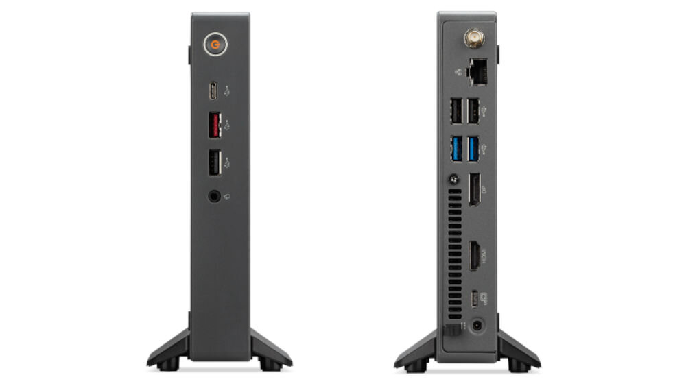 Komputer ACER Revo Box RB610 Celeron 7305 8GB RAM 128GB SSD Wi-Fi różnorodne porty 2x USB-C 3.2 Gen 2 3x USB-A 3.2 HDMI DisplayPort łatwe podłączenie wielu urządzeń