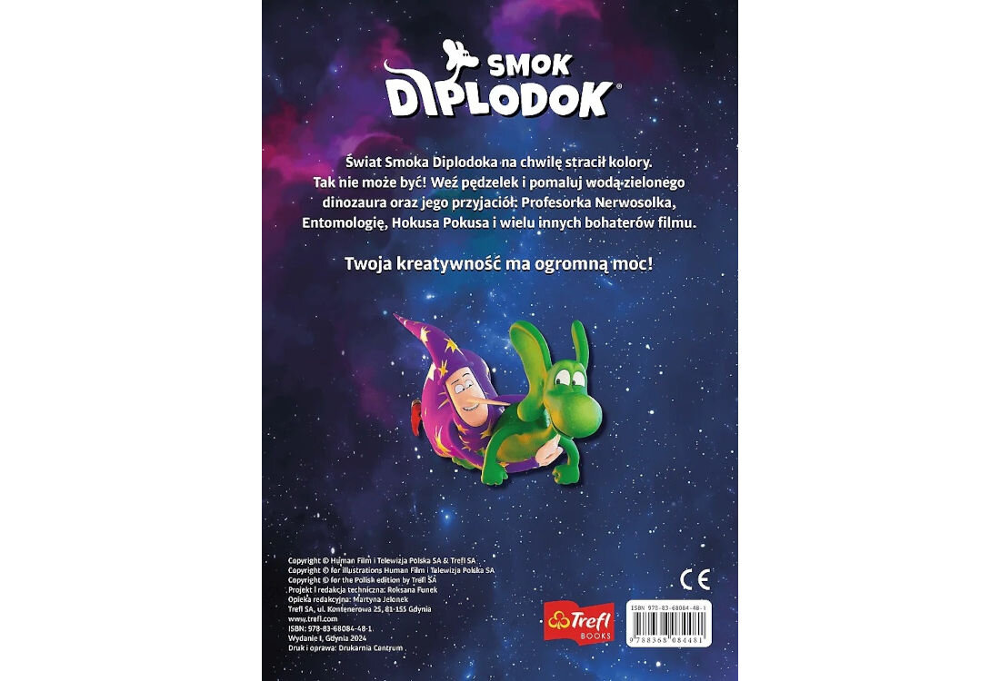 Kolorowanka Smok Diplodok Malowanka wodna Kreatywna zabawa bajkowy świat woda pędzel rozwija kreatywność poprawia precyzję motoryka mała 16 stron wymiary