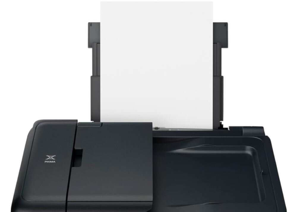 Urządzenie wielofunkcyjne CANON Pixma TR7650 Druk w kolorze, Automatyczny druk dwustronny, Wi-Fi  prezentacja urządzenia na biurku w biurze wymiary format gramatura papier zwykły foto niestandardowe wymiary realizacja nietypowych projektów